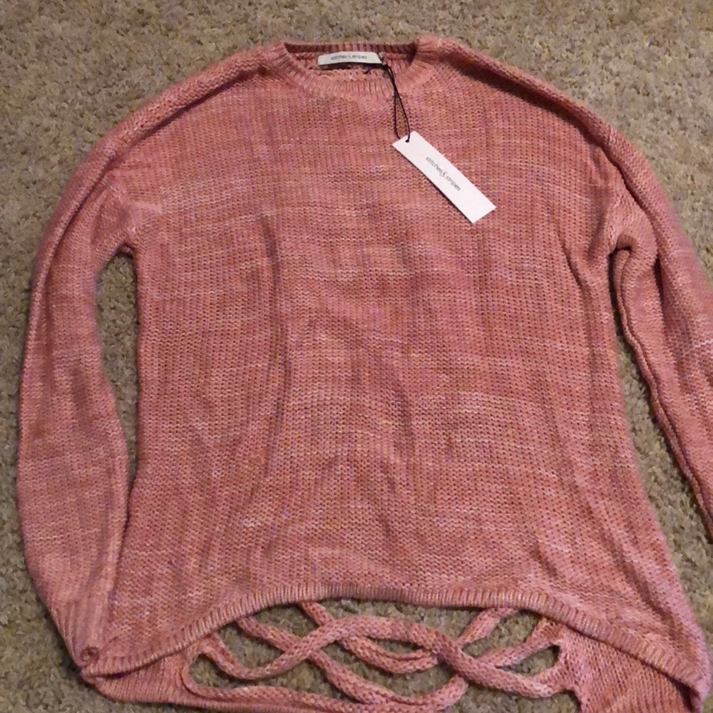 Stitches and Stripes Blush Sweater Distressed Back